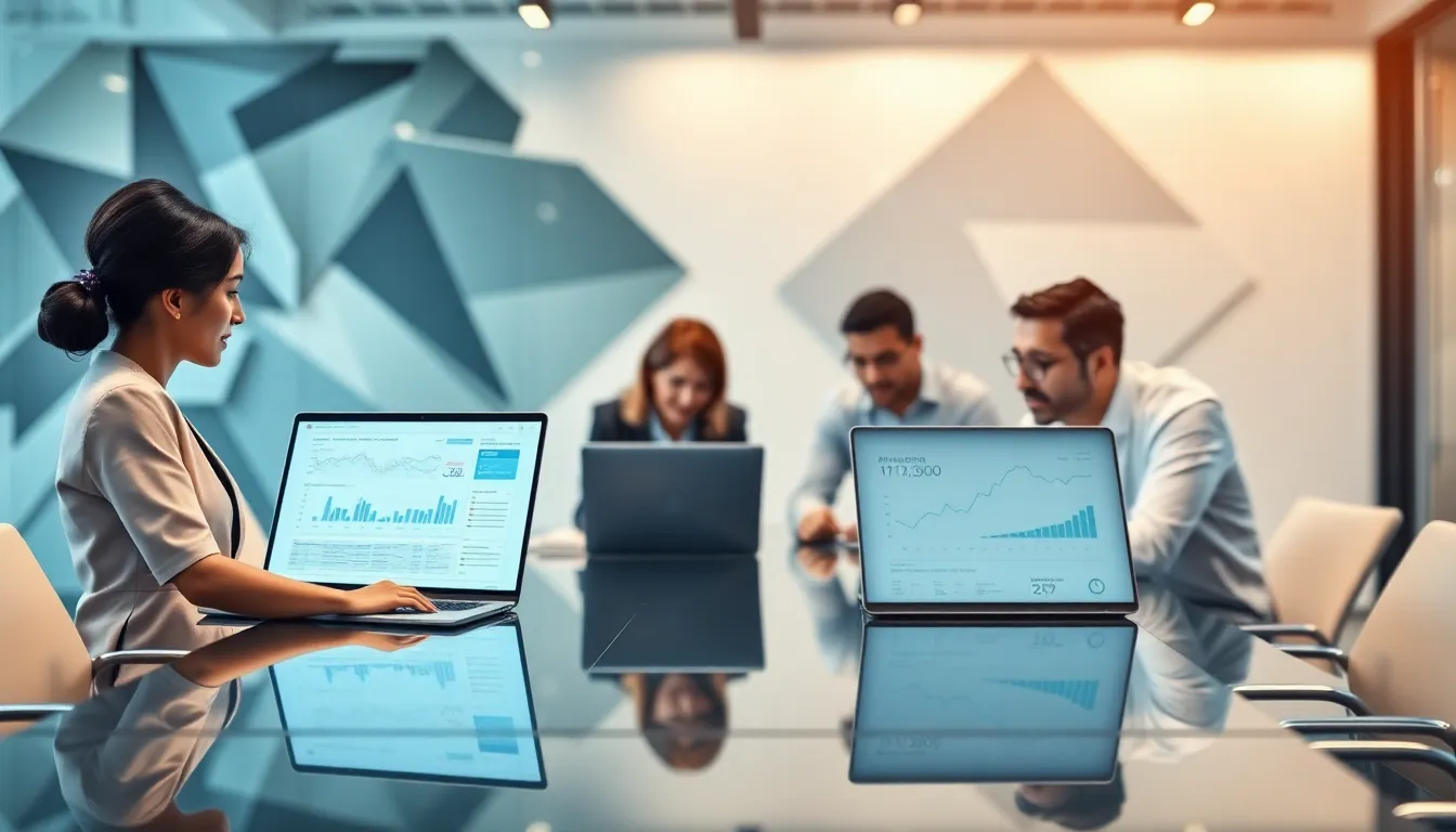 diverse team collaborating on technology applications in a modern office.