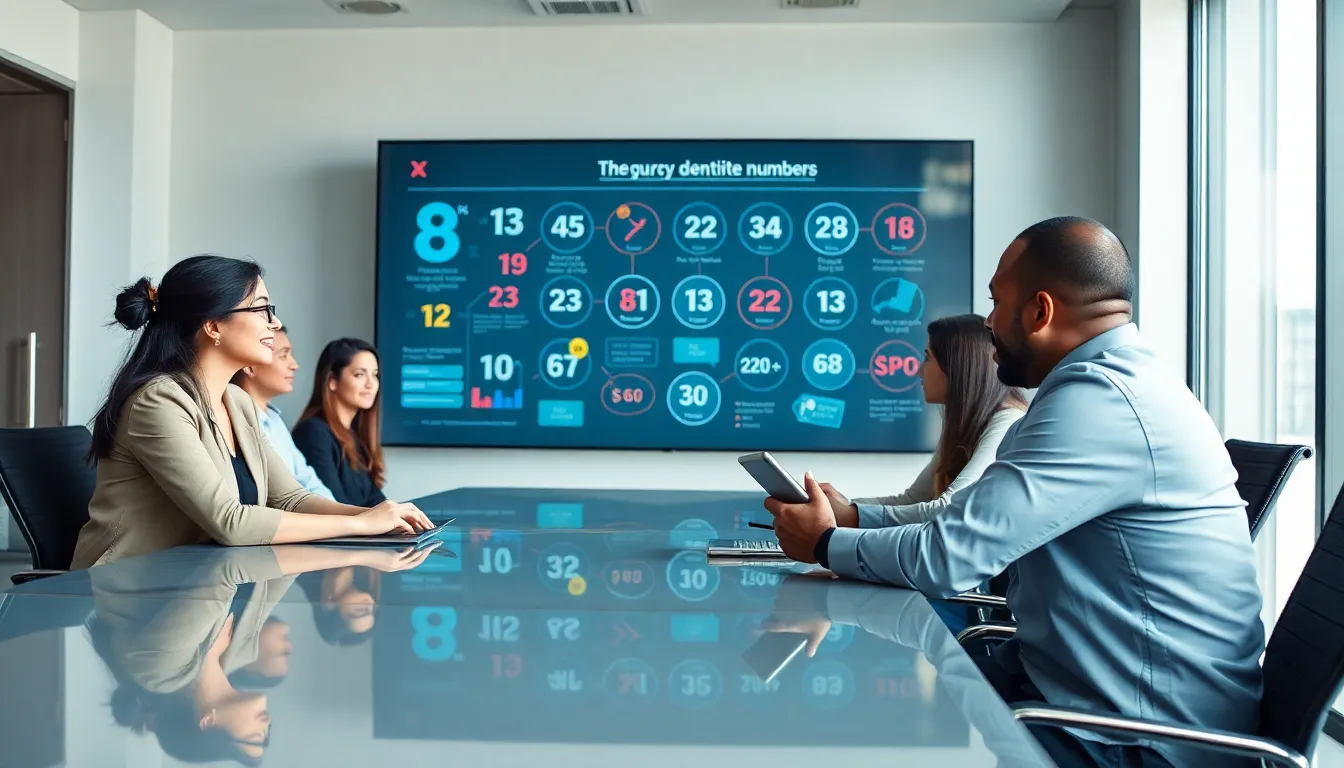 diverse team discussing the significance of numbers in a modern office.