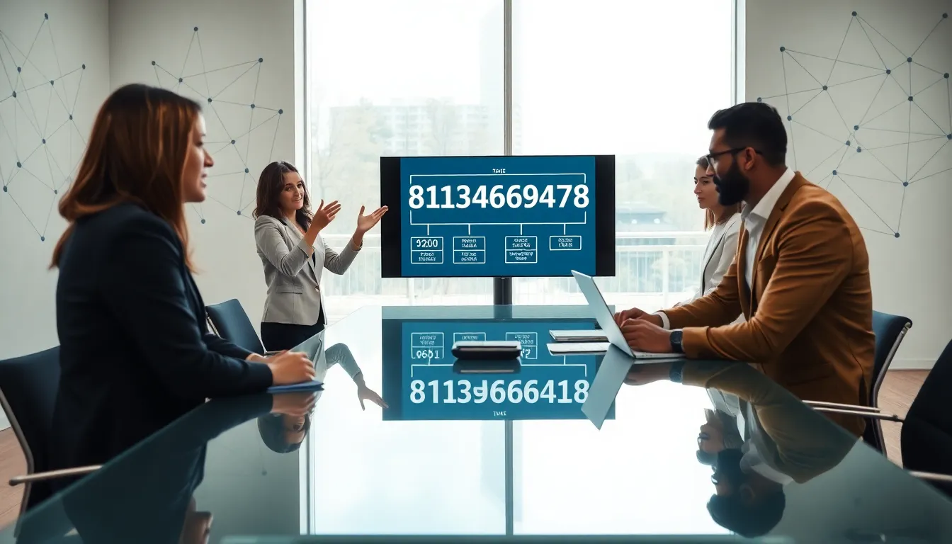 professionals discussing the significance of numbers in a modern office.