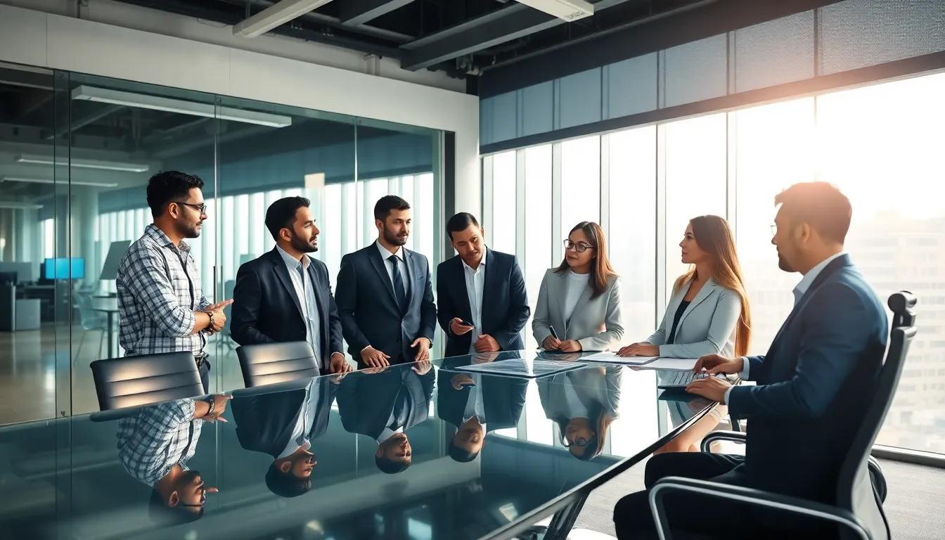 diverse IT team discussing data management in a modern office.